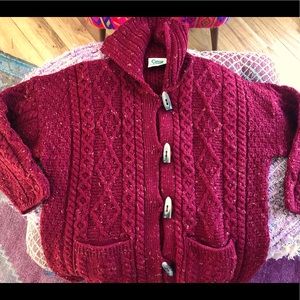Handmade traditional Irish sweater cardigan. Red, size large